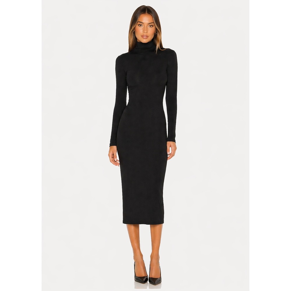 Halara Little Black Dress Ribbed Turtleneck Midi Bodycon Long Sleeve XS
